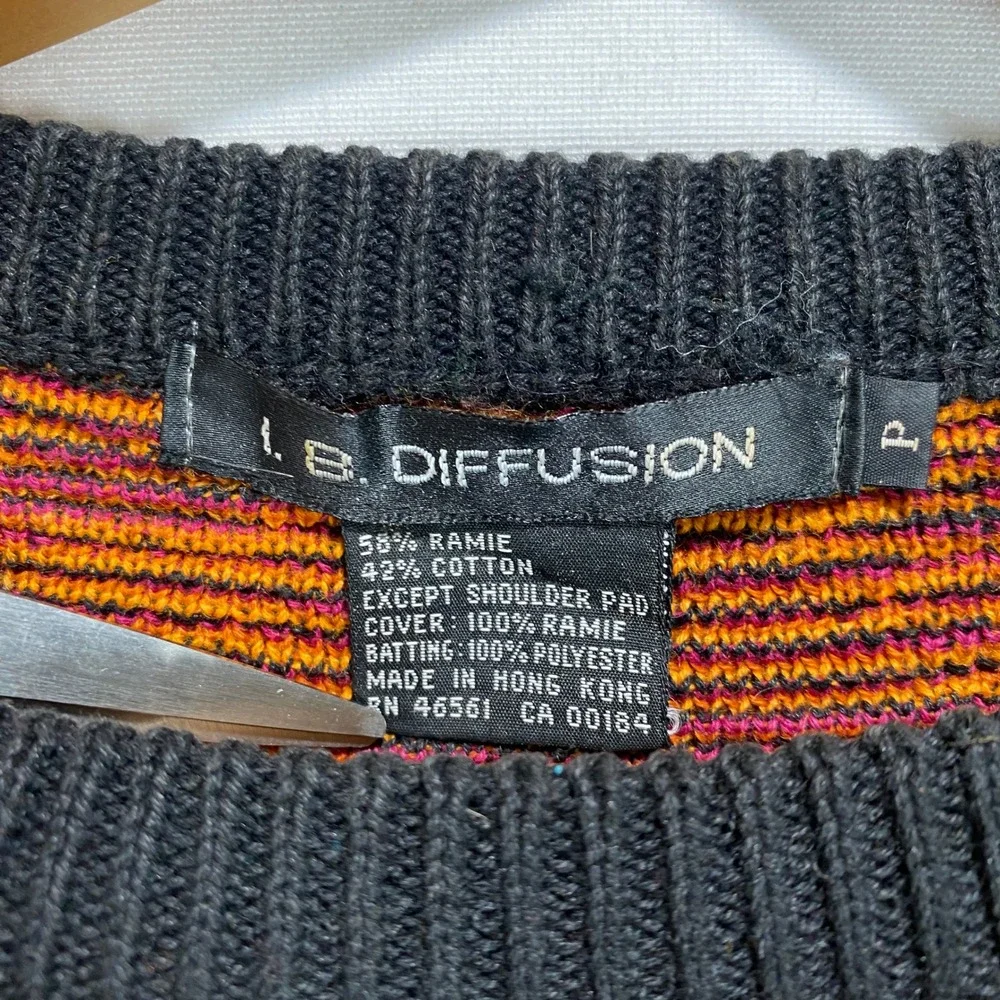 VTG IB Diffusion Floral Knit Sweater Orange Pink Black Women's Size P Fall Winte
